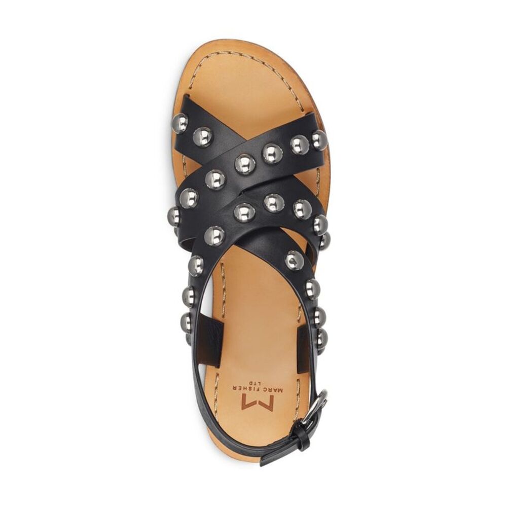 MARC FISHER Womens Black Studded Prancer Round Toe Leather Gladiator Sandles 6 M